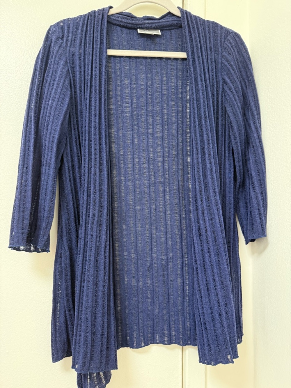 JM Collection Navy Open-Front Ribbed Cardigan